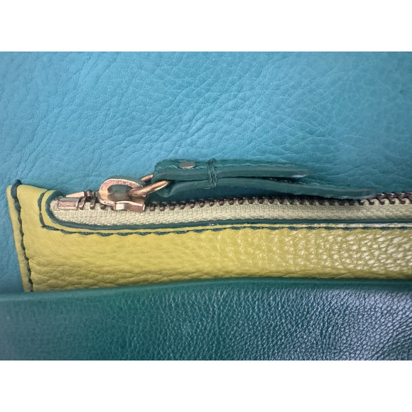 Fossil Crossbody Bag Green Blue Leather Top Zip Multiple-Pockets Convertible - Picture 6 of 16